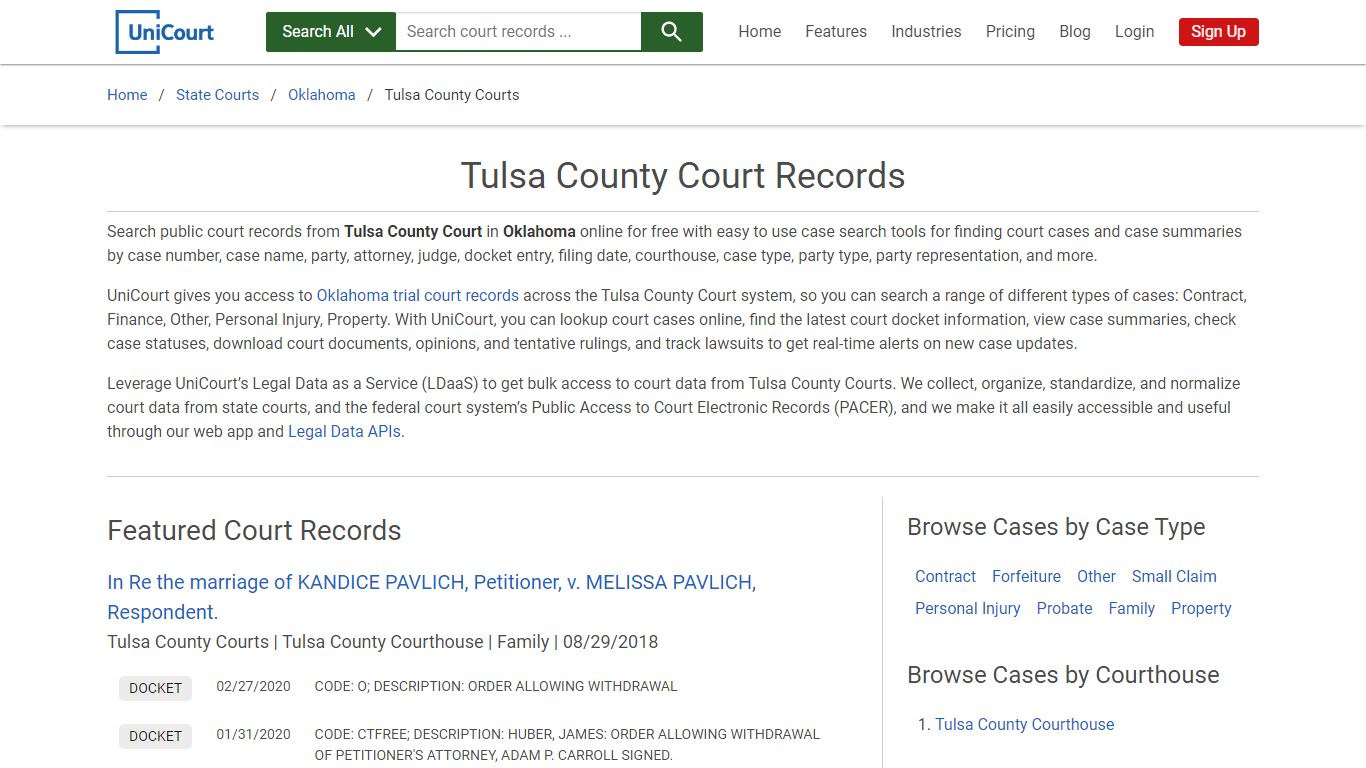 Tulsa County Court Records | Oklahoma | UniCourt